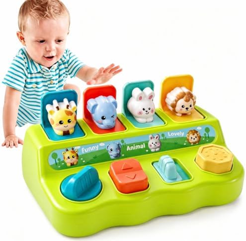 Montessori Interactive Pop-Up Animal Toy, Cause & Effect Learning Toy with 4 Switches, Surprise Animal Sensory Play for Baby Boys & Girls 6–18 Months by Unknown