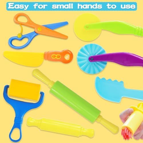 LCY WEDSHI Dough Tool Set, 9 Pcs Dough Tools Sets for Kids Ages 4-8, Dough Accessories Includes Cutters Roller, Rolling Pins, Safety Scissors, Plastic Knife, Plastic Rollers - Image 4