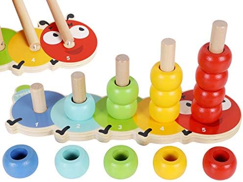 TOWO Wooden Stacking Rings Toy, Caterpillar Counting Ring Stacker by Toys+of+Wood+Oxford