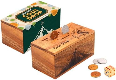 BSIRI Wooden Coin Drop Penny Dice Game for Adults Teen and Families Box Tabletop Games for Home Bar and Family Night Wood Rustic Decoration with Secret Puzzle Box Brain Teaser Pennies Pusher by HB3FbyBSIRI
