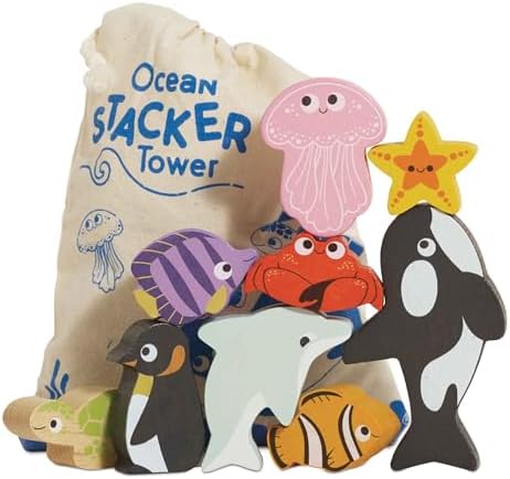 Le Toy Van Under the Sea Ocean Animals Stacking Toy and Bag by LeToyVan