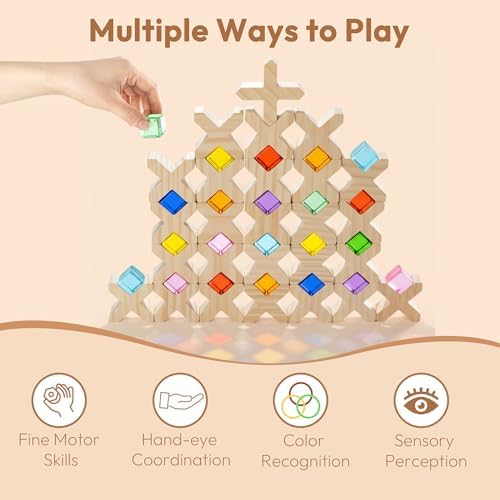 Woodtoe 80 PCS Rainbow Building Blocks Set, Wooden Blocks for Kids Ages 3-6 - Image 5