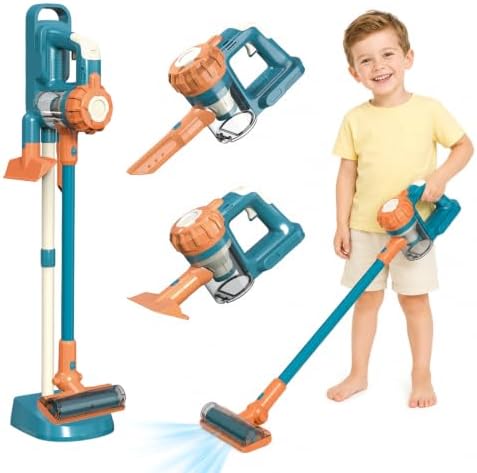 3-in-1 Kids Vacuum that Really Works - Toddler Vacuum Cleaner with Real Suction, Pretend Play Housekeeping & Cleaning Toy Set for Kids Ages 3+ (Blue) by BAYMI