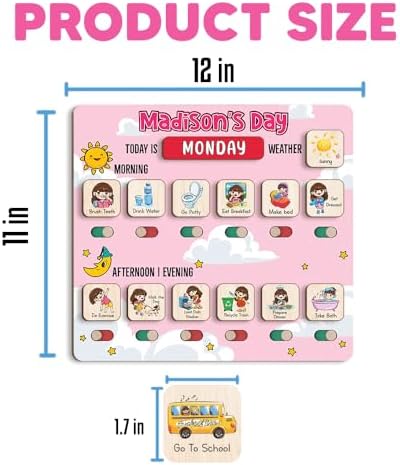 Personalized Wooden Chore Chart for Kids, Daily Routine Chart for Toddlers, Visual Schedule for Kids Age 3-5, Morning Bedtime Routine for Girls (03) - Image 4