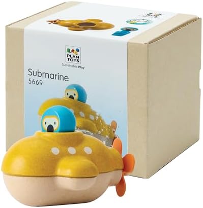 PlanToys® Submarine Wooden Baby Bath Toy for Toddlers, Waterproof Pool Fun by PlanToys