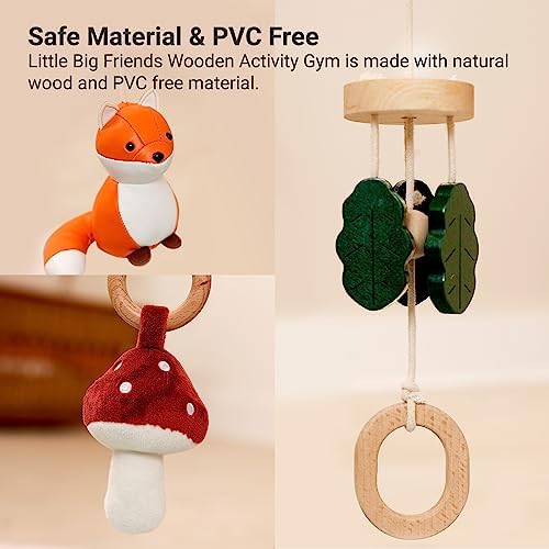 Little Big Friends Wooden Baby Activity Gym – Montessori Play Gym for Babies | Encourages Motor Skills & Sensory Development | Includes Crinkle Fabrics, Wooden Chimes & Hanging Toys – Forest - Image 3