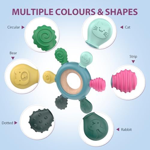 akolik Baby Teething Toys,Teething Relief Teethers Toy for Babies 0-3-6-9-12 Months Old Boys Girls BPA Free Baby Chew Toys Infant Toys Newborn Accessories (Blue B) - Image 4