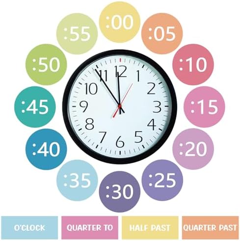 Clock Numbers Bulletin Board Kits, Paper Telling Time Teaching Clock for Kids Labels, Learning to Tell Time Cutouts for Elementary Math Classroom Must Haves (Colorful) by Sereliy