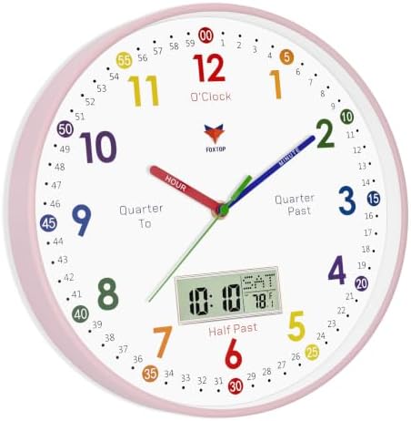 Foxtop Digital and Analog Learning Clock for Kids -Teaching Clock 12" Pink - Image 7