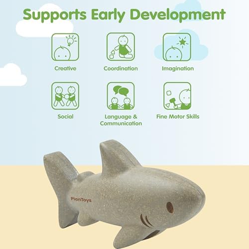 PlanToys® Wooden Shark Bath Toy, Montessori Kids Water Sea Play Set Fun - Image 4