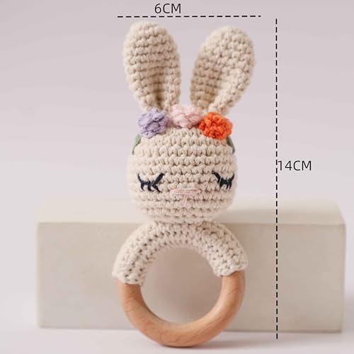 Natural Hand-Knit Wooden Baby Rattle - Soft Animal Shaped Sensory Toy for Newborns, Infants | Safe Beechwood & Crochet Texture | Perfect Baby Shower Gift - Image 2