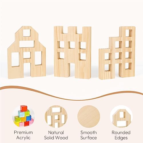 Woodtoe 36 PCS Rainbow Acrylic Gem Blocks, Wooden Blocks for Kids Ages 3-6 - Image 4