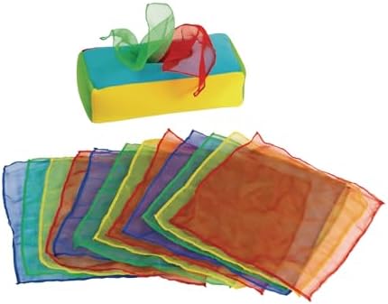 Excellerations Plush Pull & Play 12 inches L x 5-1/2 inches W x 3-1/2 inches H Tissue Box 12 Square Scarves for Children, Kids Educational Baby Toy, 9 Months and Up by Excellerations