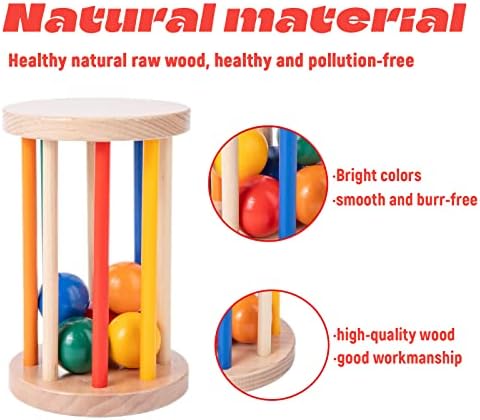 Montessori Toys for Babies 6-12 Months Wooden Rolling Drum Montssori Baby Sensory Toys for Wooden Rattle Spinning Rainbow,Boys and Girls Baby Gifts - Image 4