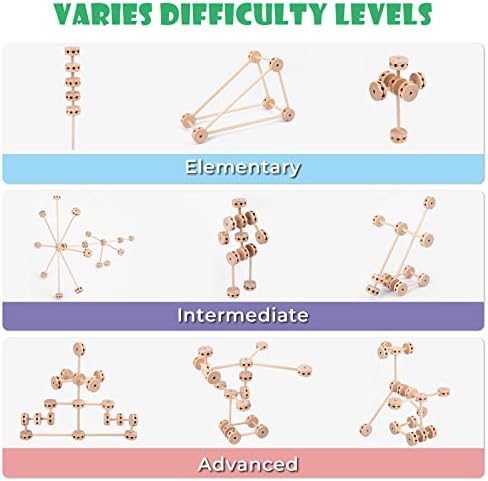 Wooden Building Blocks 60PCS Montessori STEM Toy for Kids 6+, Natural Wood Splicing Joints and Sticks Educational Sensory Tinker Creative 3D Playset Stacking Game - Image 4