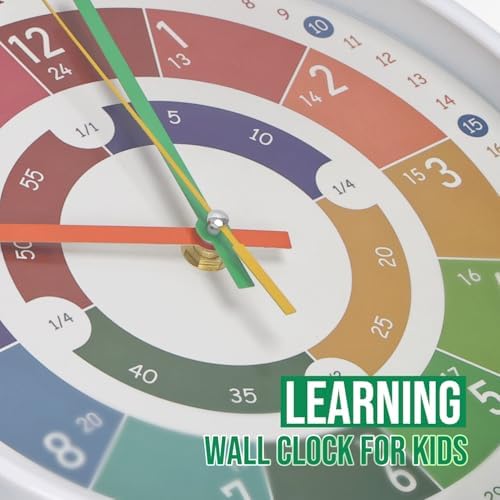 Kids Wall Clock Telling Time Silent Non-Ticking Learning Clock Colorful Teaching Wall Clocks Round Plastic Analog Educational Decor Clock for Classroom, Playroom, Bedroom(EDU2-White, 10 inch) - Image 5