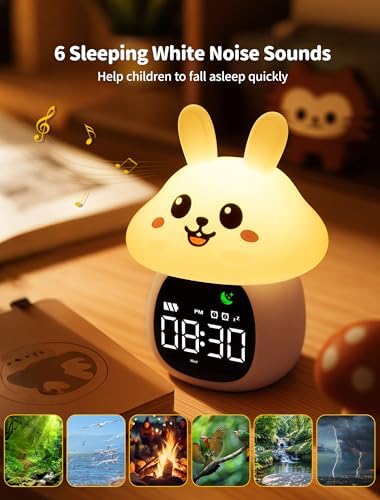 MASHI Mushroom Bunny Kids Alarm Clock with Time to Wake Sleep Trainer - Image 4