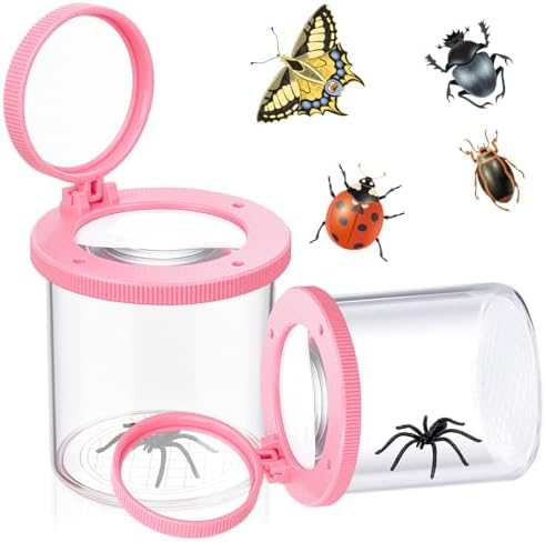 Skylety 2 Pieces Bug Jars Insect Viewer Catcher Bug Magnifying Insect Cage Container for Kids Children Science Nature Exploration Tool (Pink) by Skylety