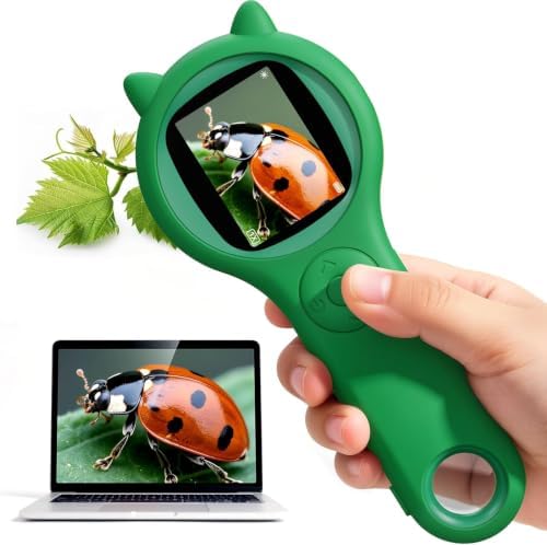 Nature Exploration Microscope for Kids, 500X Portable Digital Microscope with 2" IPS Screen, Plant Leaf Observation STEM Toy Age 5-12 (Green) by Ashfly