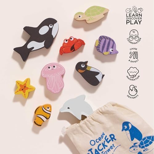 Le Toy Van Under the Sea Ocean Animals Stacking Toy and Bag - Image 3
