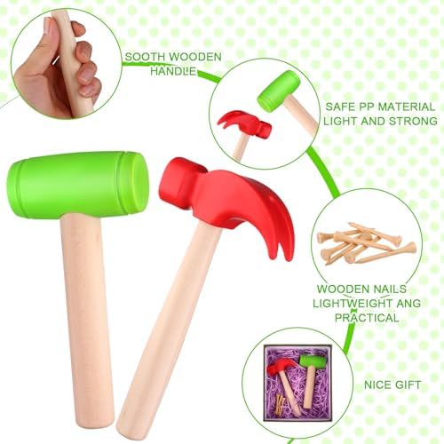 10Pcs Toy Hammer Set With 100Pcs Small Wooden Simulation Fake Maintenance Tools, Plastic Toddler Claw Hammer, Portable Pretend Play Mallet for Boys Girls - Image 6