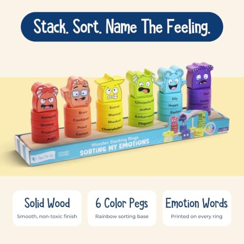Open The Joy Emotions Stacking Rings – 30pc Rainbow Stacking Toy for Toddlers, Baby Sensory Learning Toy, Fine Motor Skill Development – Montessori Toys for 1 Year Old, Ages 12 Months and Up - Image 2