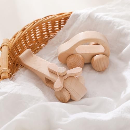 Wooden Baby Car and Airplane Toys,Wood Push Car for Toddler Montessori Baby Grip Toy Car,Gifts for Boys and Girls,Push and Pull Toy Car 2 Pieces - Image 5