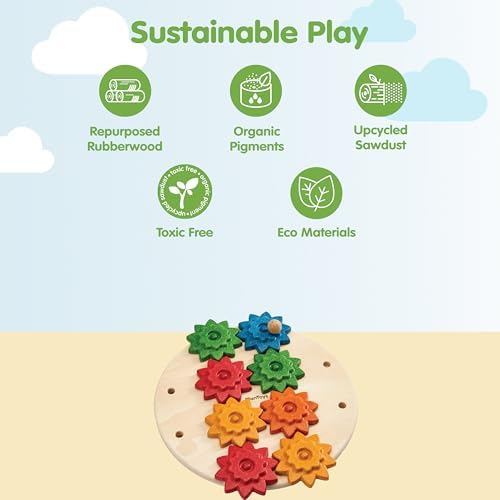PlanToys® Wooden Spinning Gears Playset Montessori Construction Kids STEM - Image 3