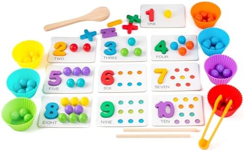 Fine Motor Toys，Wooden Peg Board Bead Game for Toddlers - Rainbow Stacking, Color Sorting & Counting Toys | Fine Motor Skills Development | Math Learning Games for 3 4 5 Years Old by WecharmKids