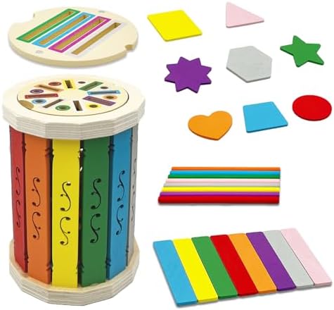 Montessori Wooden Stick Color Sorting Toys for 18+ Month, Dual Play Educational Preschool Learning Fine Motor Skills Sensory Toys for Toddlers 3-5 Year Girl Boy Birthday Gifts (Rainbow Bucket) by Unknown