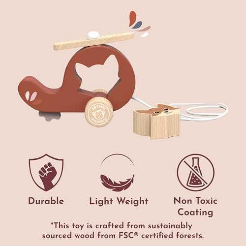 SPEEDY MONKEY Wooden Pull-Along Helicopter | Rolling Toddler Toy Playset - Image 4