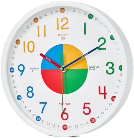 HZDHCLH Kids Wall Clock for Learning to Tell Time, 10 Inch Silent Non Ticking Analog Clock with Four Color Time Disc Battery Operated Educational Clock for Classroom, Bedroom, Homeschool(White) - Image 2