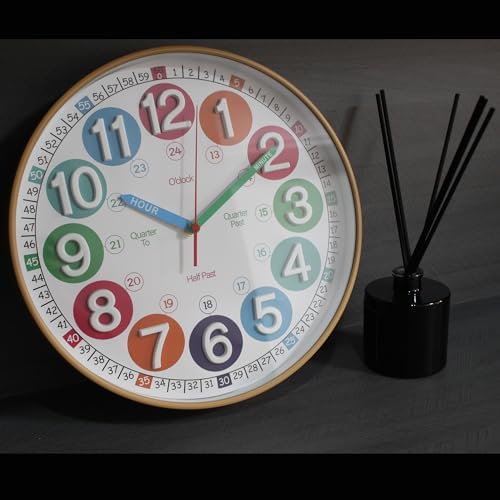 Learning Time Clock for Kids,12 Inch 3D Numbers Colorful Clock Face Silent Clocks，Bedroom,Kitchen,Classroom,Décor at School, Clear Digital Wall Clock for Kids Room (3D Wood Color Classic) - Image 6