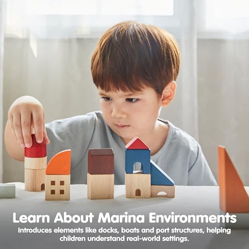PlanToys® Marina Blocks Wooden Montessori Building & Creative Kids Play Set - Image 6
