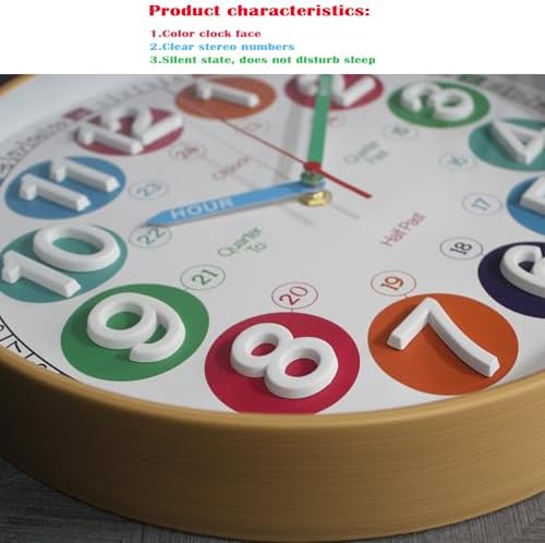 Learning Time Clock for Kids,12 Inch 3D Numbers Colorful Clock Face Silent Clocks，Bedroom,Kitchen,Classroom,Décor at School, Clear Digital Wall Clock for Kids Room (3D Wood Color Classic) - Image 3