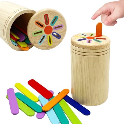 Wooden Montessori Sticks Toys for Kids, 8 Colors Natural Wood Toddler Learning Sorting Toys for 3 Year Old, Sensory Matching Game Birthday Gifts for Boys Girls (Ice Cream Sticks) by Unknown