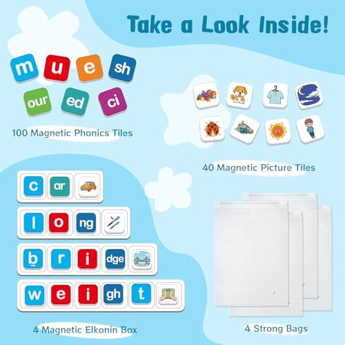 Magnetic Letter Tiles, Phonics Spelling Games Speech Therapy Phonemic Awareness Alphabet Fridge Magnets Learn to Read Science Reading Manipulative Elkonin Box Preschool Kindergarten Classroom - Image 2