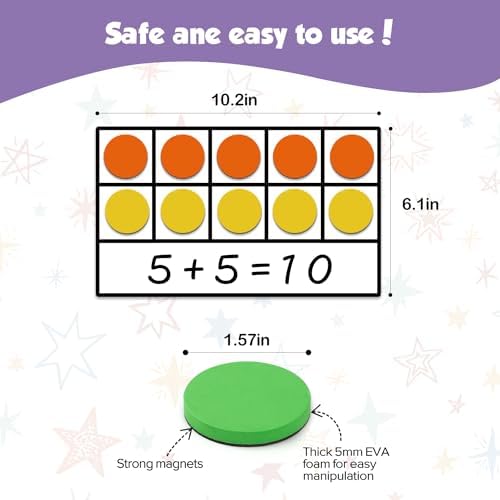 Torlam Magnetic Ten-Frame Set - Math Manipulative for Elementary - 5 Ten Frames & 55 Magnetic Counters for Kids, Kindergarten Math Games (Upgraded Version for Hand-held & 2 Black Pens) - Image 3