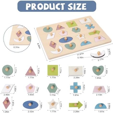 Adena Montessori 16-Piece Shape Peg Puzzle, 2-4y - Image 6