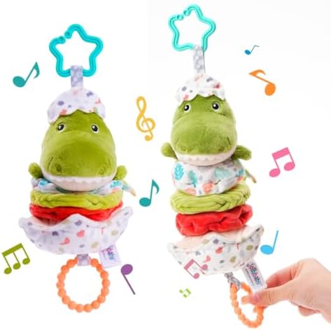 Jollybaby Baby Musical Pull String Hanging Toy for Stroller Car Seat Crib Play Gym, Plush Stuffed Dinasour Toy for Carseat with Music Teether Crinkle Paper, Sensory Toy for 0-6-12-18 Months Baby Gift by Jollybaby