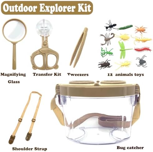 Bug Catcher Kit, Kids Bug Collection Kit, Outdoor Nature Explorer Kit, Science Educational Kit with Tweezers, Magnifying Glass, Bug Observation Container(Gold) - Image 2