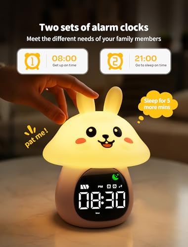MASHI Mushroom Bunny Kids Alarm Clock with Time to Wake Sleep Trainer - Image 5
