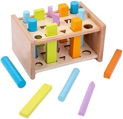 Montessori Toys for 1 2 3 Years Old Wooden 3D Shape Matching Toys,Wooden Posting Stand Montessori Color Sorting Sticks Game-Cognitive Shapes Colors,Educational Sensory Toy for Boys Girls Gift（15 Pcs） by YunHeXinQiaoToysFactory
