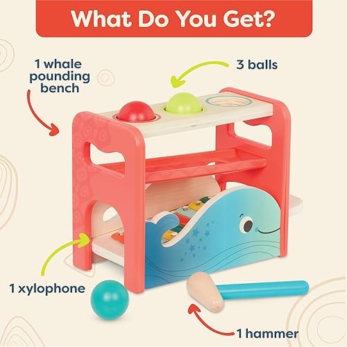 B. toys Xylo-Pound Whale Pounding Bench with Xylophone, Hammer Toy - Image 6