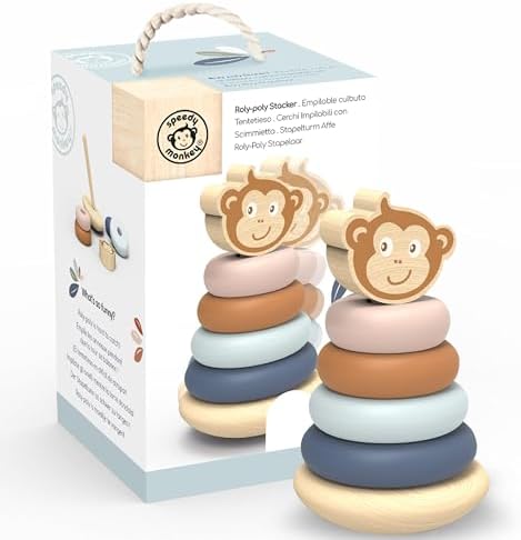 SPEEDY MONKEY Wooden Roly Poly Stacker | Wobble Base Ring Toy Kids Gift by SpeedyMonkey