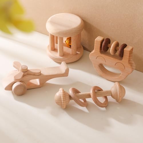 Wooden Baby Rattle Set, Newborn Wooden Rattle Toy, Natural Wooden Montessori Baby Grip Toy, Baby Gift Toy, Wood Rattle Set-1 by Chriswell