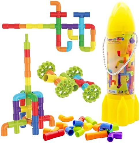 PicassoTiles Pipe Tube Construction Building Toys Stacking Toy Puzzle Game for Early Learning Montessori Playset Educational Connector Blocks Brain Development Kit Ages 3+ Toddler Boys & Girls PTT137 by PicassoTiles