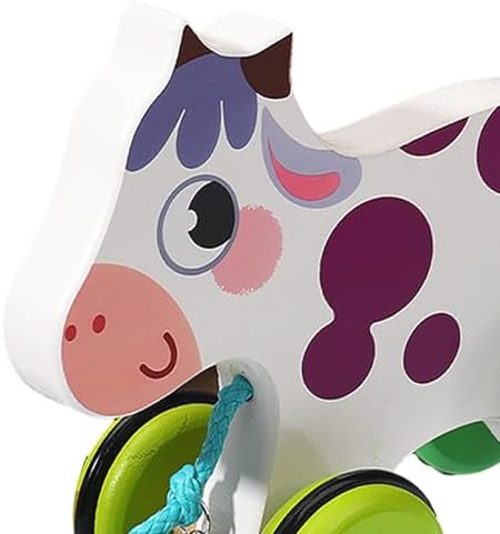 Pull Along Toy with String, Animal Push and Pull Along Toys, Cow - Image 3