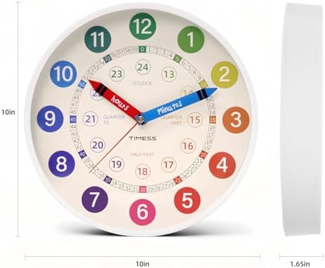TIMESS 10-Inch Learning to Tell Time Wall Clock, Silent Non-Ticking - Image 2