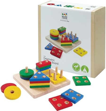 PlanToys® Wooden Shape Sorter Toy for Toddlers, Montessori Kids Learning by PlanToys